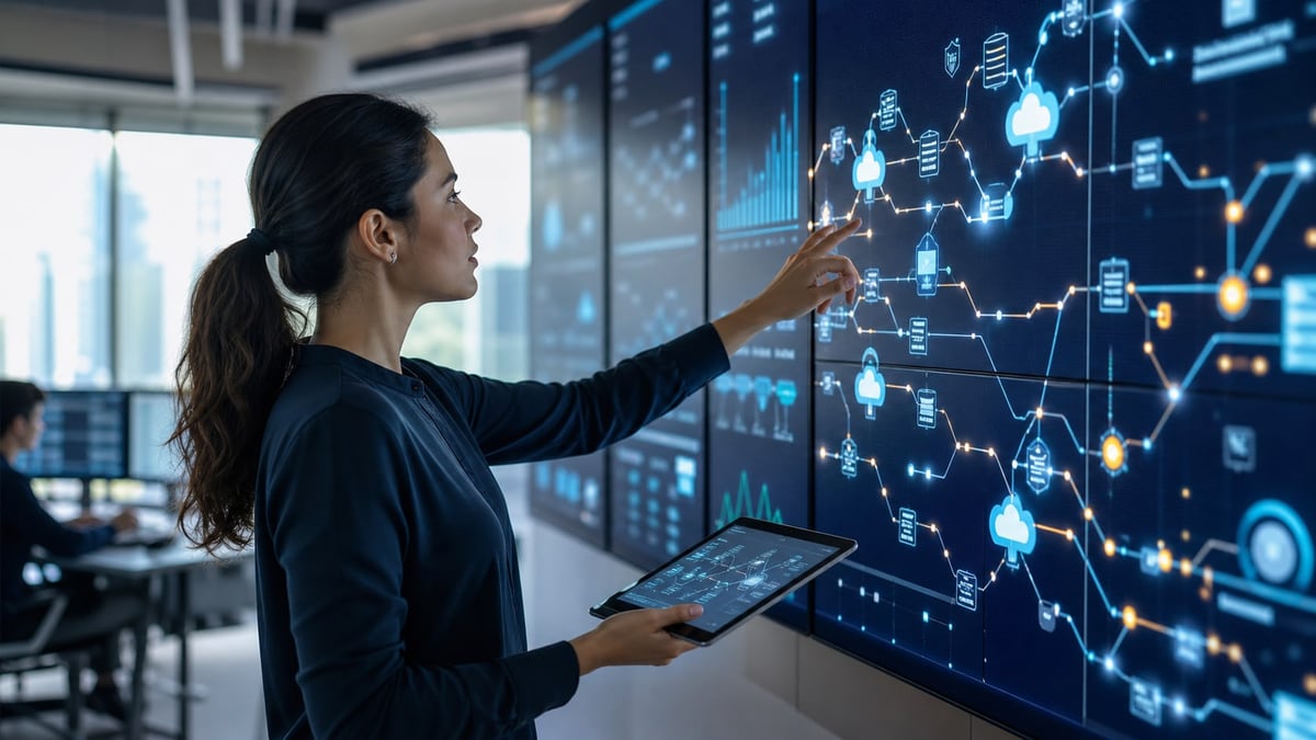 AI workflow advisory visual showing governed work, evidence, and accountable decisions