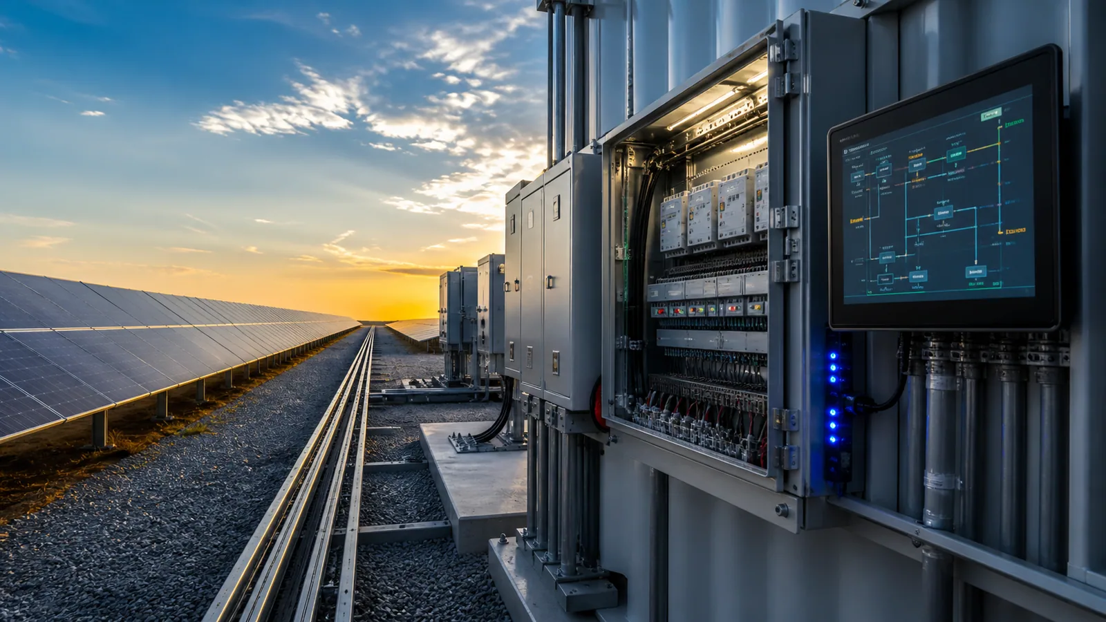 Solar infrastructure and grid control systems arranged as a governed workflow