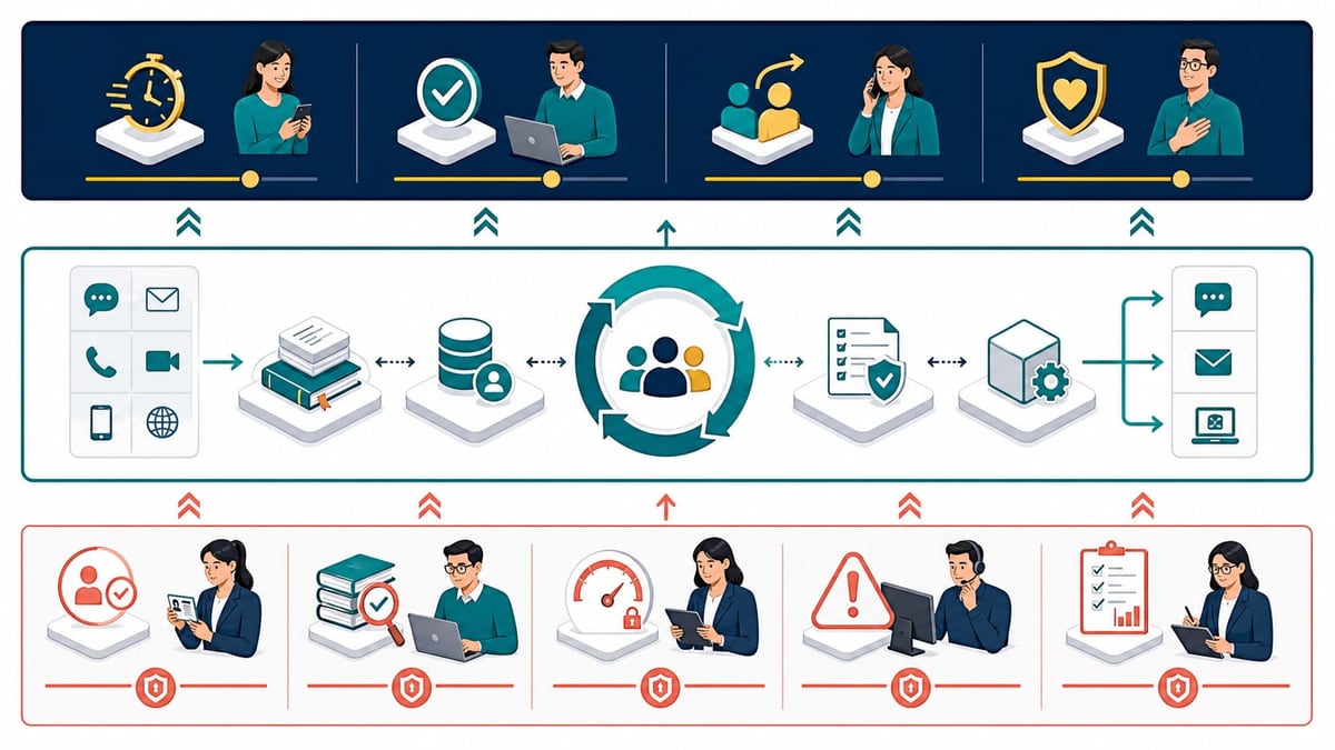 AI workflow advisory visual showing governed work, evidence, and accountable decisions