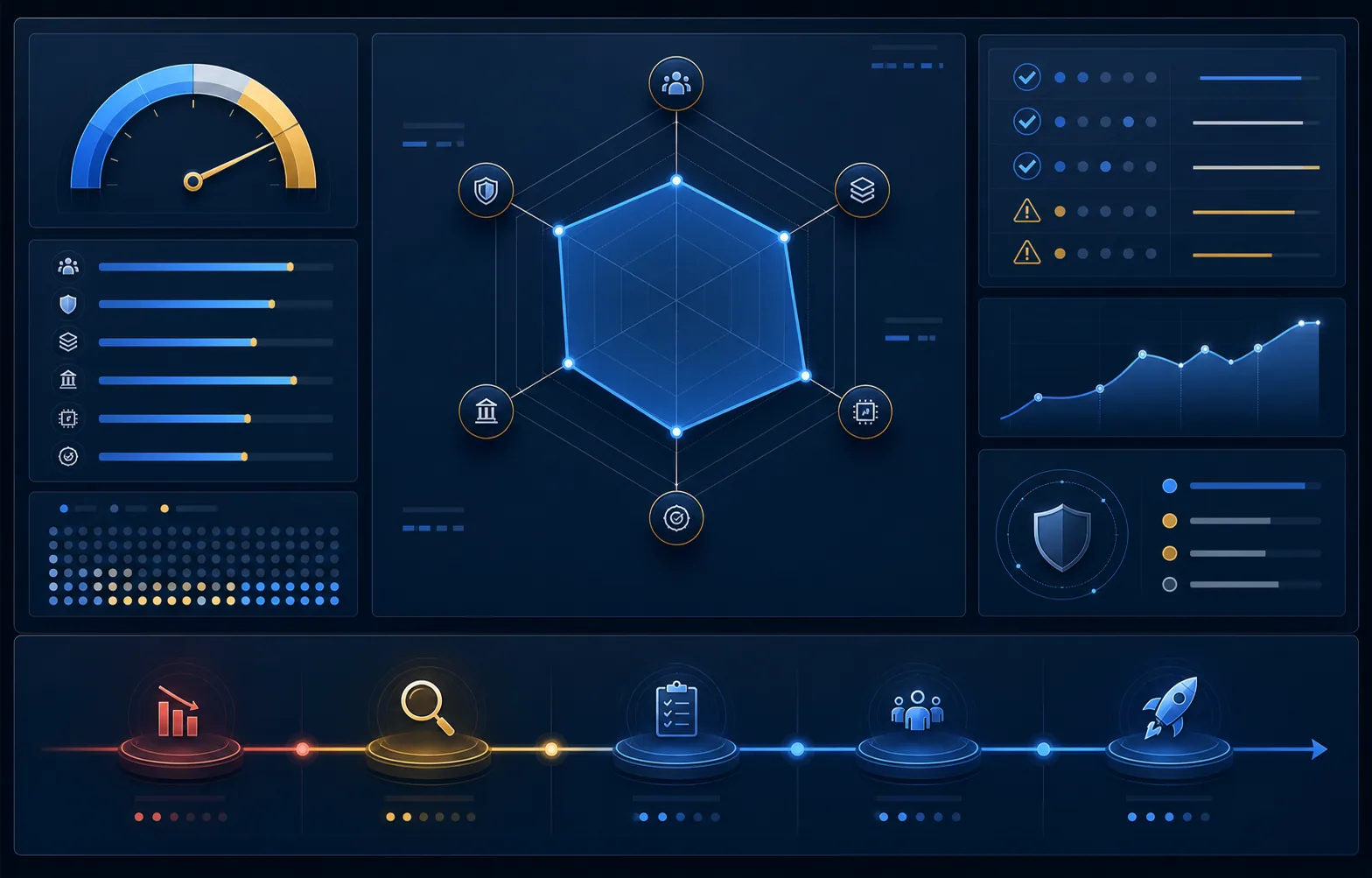 AI workflow readiness radar showing score dimensions, risk markers, and a path toward a controlled pilot